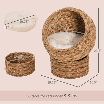 Handwoven Elevated Cat Bed with Soft Cushion & Egg Chair Shape, Basket Bed Kitty House with Stand