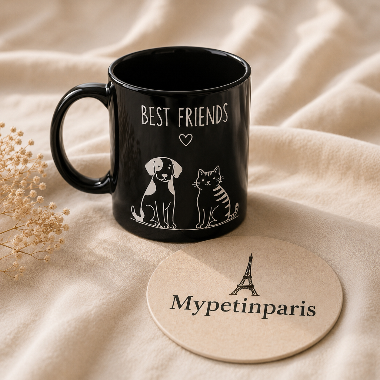 Best Friends Black Mug – Dog & Cat Ceramic Coffee Cup | MyPetInParis