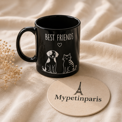 Best Friends Black Mug – Dog & Cat Ceramic Coffee Cup | MyPetInParis