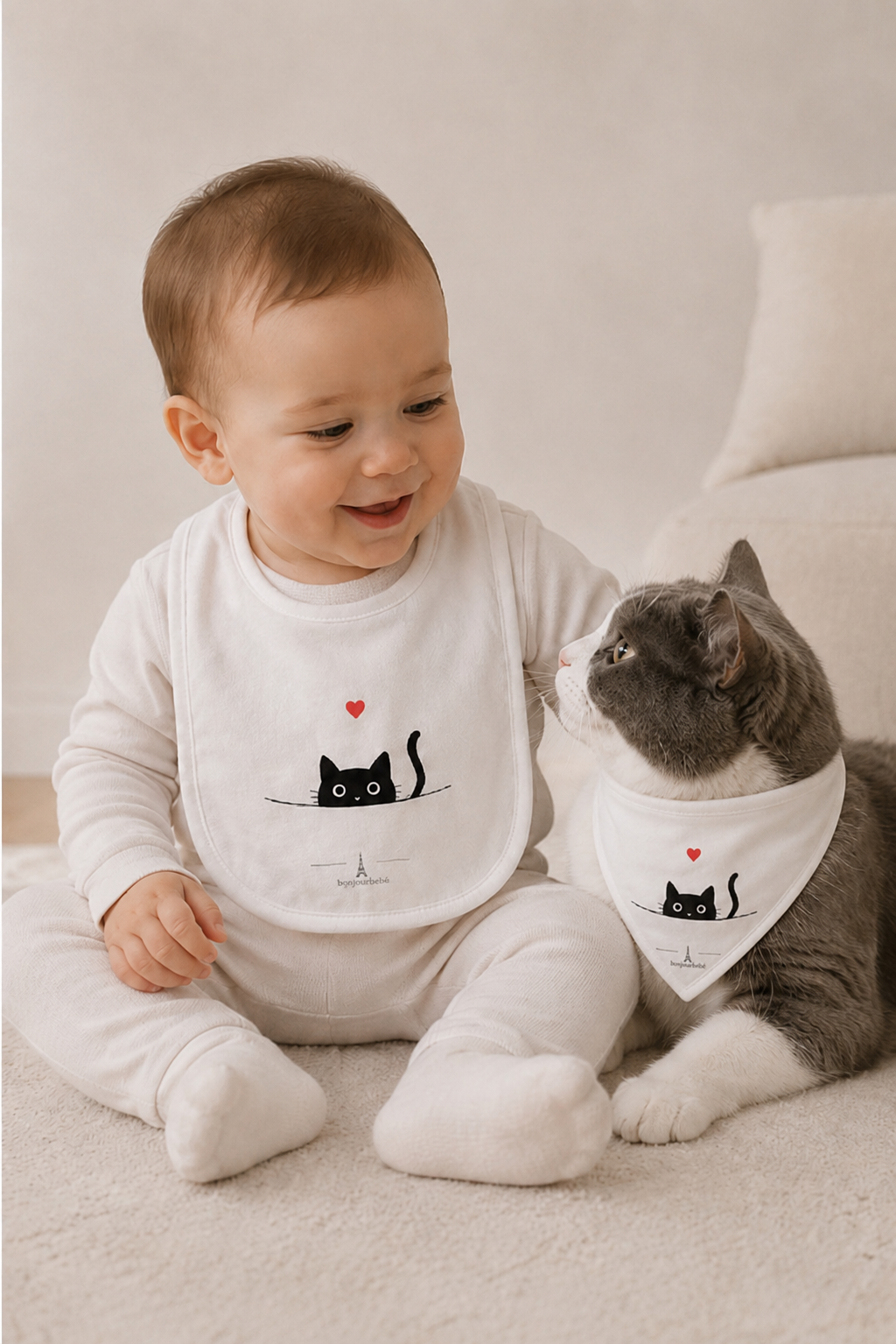 Matching Baby Bib and bandana for Future Pet Lovers - From Paris, with Love Collection
