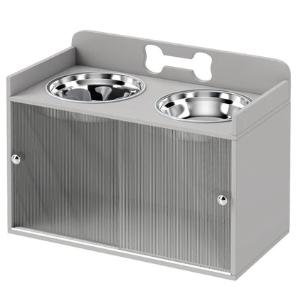 Elevated Dog Bowls With Storage, Raised Dog Bowl Stand With 2 Stainless Steel Bowl For Large Dogs, Gray